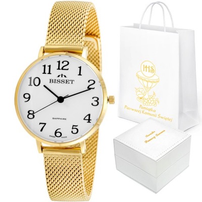 Szwajcarski zegarek damski Bisset prezent NA KOMUNIĘ dla dziewczynki SZAFIR