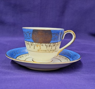 Porcelanowa filiżanka na małą kawę błękit i złoto