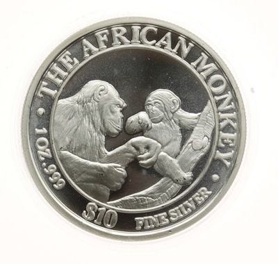[M9206] Somalia 10 $ Małpy 1999 1 uncja srebra