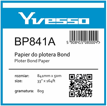 Papier w roli do plotera Yvesso Bond 841x50m 80g