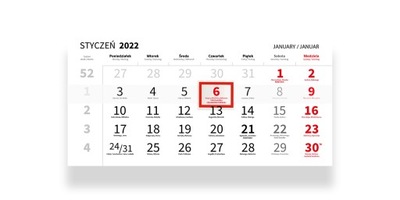 Kalendaria do kalendarzy trójdzielnych 2022 białe