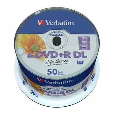 Verbatim DVD+R DL, Double Layer Inkjet Printable, 97693, 8.5GB, 8x, spindle