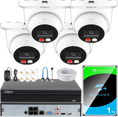Zestaw Monitoringu IP 4x Kamera 2K 4Mpx IR/LED 30m Rejestrator 1TB Detekcja