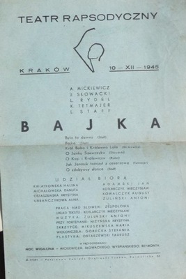 Teatr rapsodyczny BAJKA program 1945 KRAKÓW