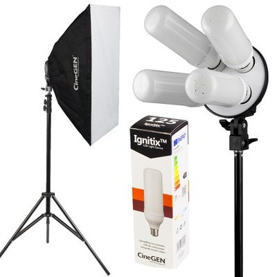 Lampa studyjna 4x żarówka LED fotograficzna 125W softbox 40x40 statyw