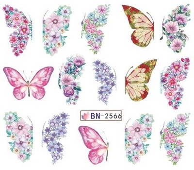 Naklejki Wodne na paznokcie Motyle Kwiatki Q193