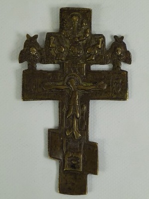 Mosiężna ikona krzyż prawosławny XIX wiek