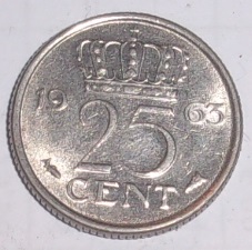 25 centów Holandia - Królestwo Niderlandów - królowa Juliana moneta 1963 r.