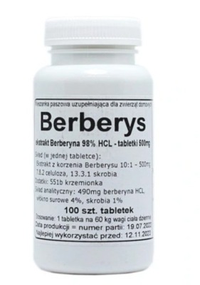Berberys ekstrakt Berberyna 98% HCL 500mg 100 szt PODKOWA