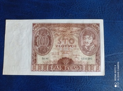 100 zł 1934r. Ser. AV. ( banknot + X + )