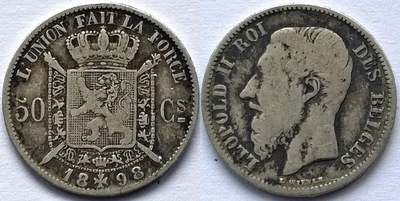 BELGIA 50 CENTIMES 1898 DES - srebro / rzadkie