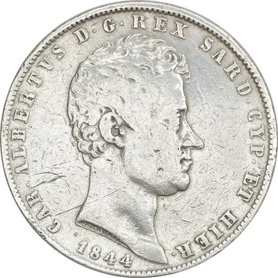 2.fu.SARDYNIA, KAROL ALBERT, 5 LIRÓW 1844 P