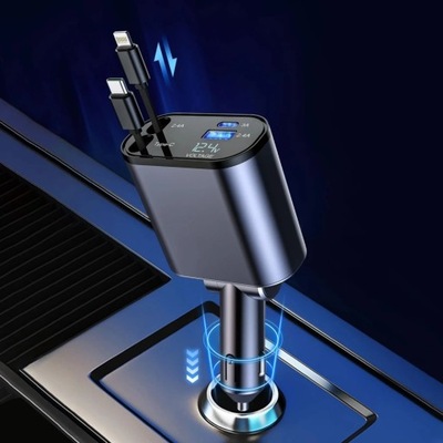 4 IN 1 120W CAR CHARGER RETRACTABLE CAR CIGARETTE LIGHTER ADAPTADOR USB TYPE  