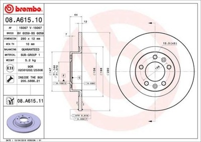 BREMBO 08.A615.11 DISCO DE FRENADO (1SZT)  