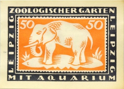 Lipsk ZOO - BANKNOT 50 Pfennig 1921 SŁOŃ Stan UNC