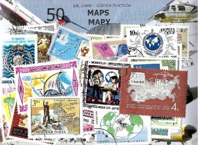 Zestaw 50 znaczków pocztowych - MAPY