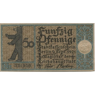 Banknot, Niemcy, Berlin Stadt, 50 Pfennig, rue, 19