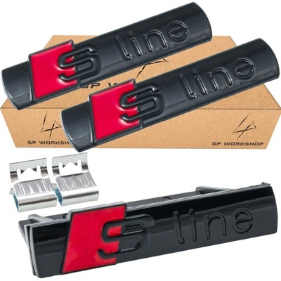 AUDI S-LINE EMBLEMAT ZNACZEK ZESTAW CZARNY POŁYSK