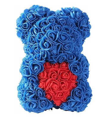 Miś Walentynkowy 25 cm w Płatkach Róż Niebieski