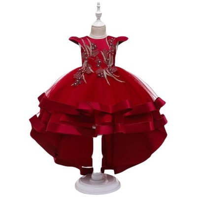 Czerwona balowa sukienka rozkloszowana asymetryczna tiul 110 5 lat