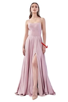 Różowa satynowa sukienka maxi wiązanie XS 34