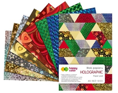 Blok HOLOGRAPHIC A4 10 ark 70g 5 kolorów 5 motywów Happy Color