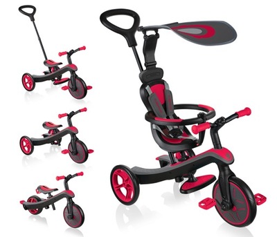 Rowerek trójkołowy dla dziecka Globber New Red Explorer Trike 4w1 opis