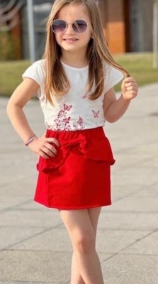 104 110 komplet bluzka spódnica biało Czerwony