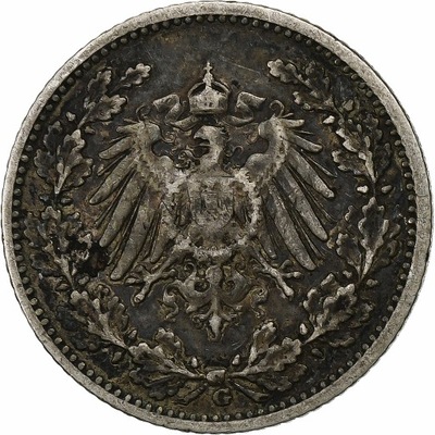 NIEMCY - IMPERIUM, 1/2 Mark, 1906, Karlsruhe, Sreb