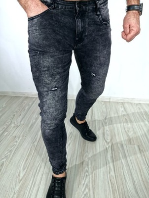 Spodnie męskie jeans szare wycierane slim VS 34