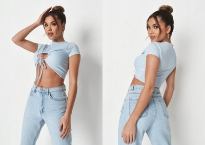 MISSGUIDED PRĄŻKOWANY TOP Z WIĄZANIEM M