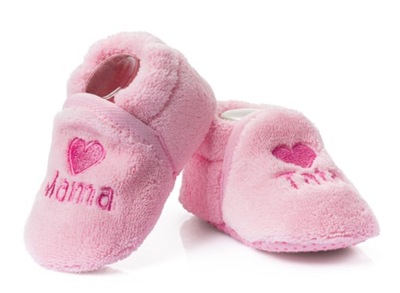 Różowe buciki niemowlęce haft TATA MAMA - 0-6m.