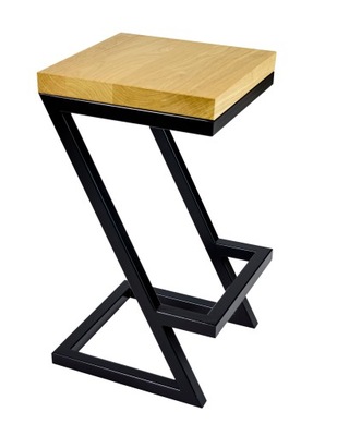 Hoker stołek dąb metalowy loft krzesło barowe 65cm