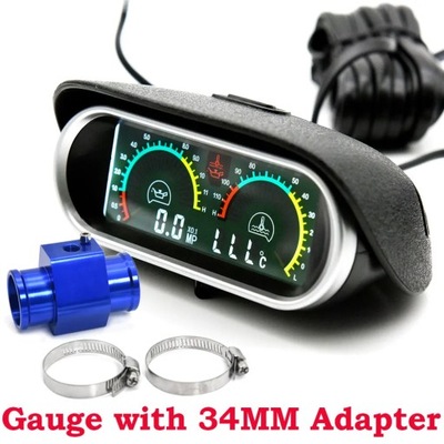 2 IN 1 LCD UNIVERSAL CAR HORIZONTAL WATER TEMPERATURA GAUGE OIL PRESSURE ~75352  