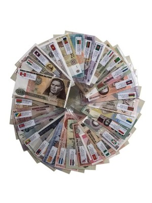 Zestaw 52 różnych banknotów świata. Prawdziwe pieniądze z różnych krajów