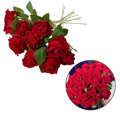 10x Róża czerwona welur bukiet róż premium 50cm