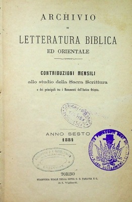 Archivio di Letteratura Biblica Anno sesto 1884