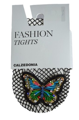 CALZEDONIA rajstopy kabaretki czarne z motylem M/L