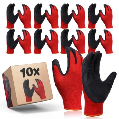 10 PAR REKAWICE GUANTES ROBOCZE POWLEKANE LATEXOWE POTENTE LATEKS ROZ 7  