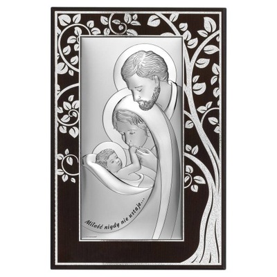 Obraz Świętej Rodziny srebrny w ciemnej ramie 15x22.8 cm