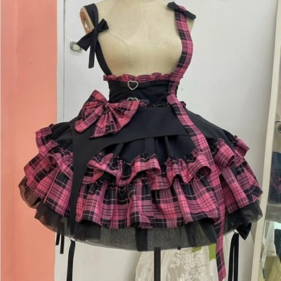 Victorian Gothic Lolita Plaid Bow Suspender Skirt