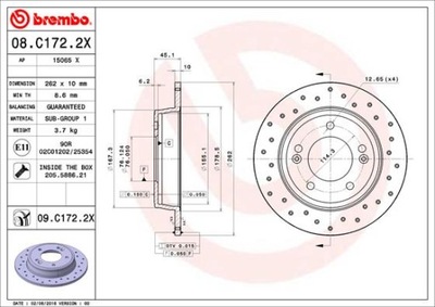 DISCOS DE FRENADO PARTE TRASERA BREMBO 08.C172.2X 08C1722X  