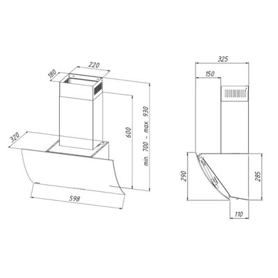 Okap kominowy AKPO WK-4 Clarus 60 Czarny (600mm; front gięte czarne szkło)