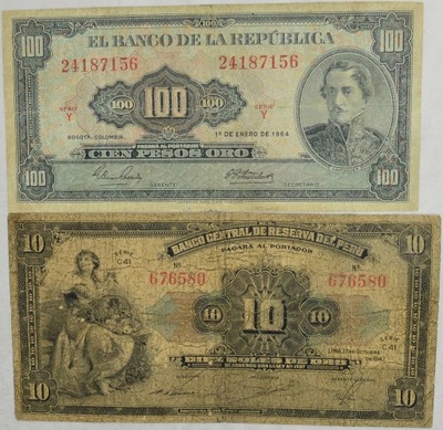 1.di.Zest.Columbia, Peru, Banknoty szt.2, St.3, 3+