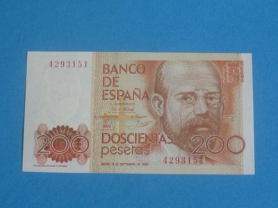 Hiszpania Banknot 200 Pesetas 1980 Bez serii ! UNC P-156a1