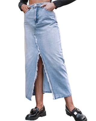 Jeansowa spódnica z rozcięciem Raw jasno niebieska 34