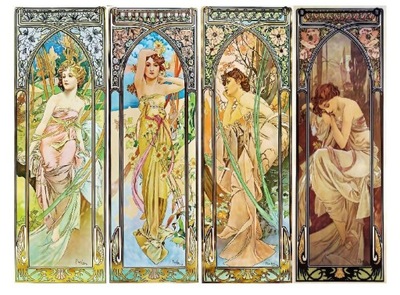 Alfons Mucha - Pory dnia 4 obrazy 90x30 cm każdy