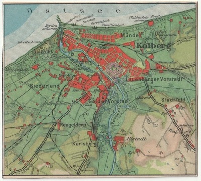 KOŁOBRZEG. Mapka okolic miasta z około 1920