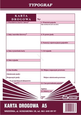 KARTA DROGOWA format A5