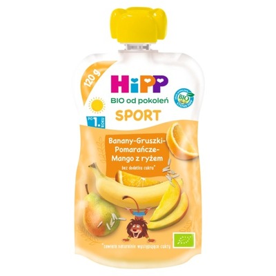 HIPP Hippis Sport Mus Banany Gruszki Pomarańcze Mango z ryżem 120 g